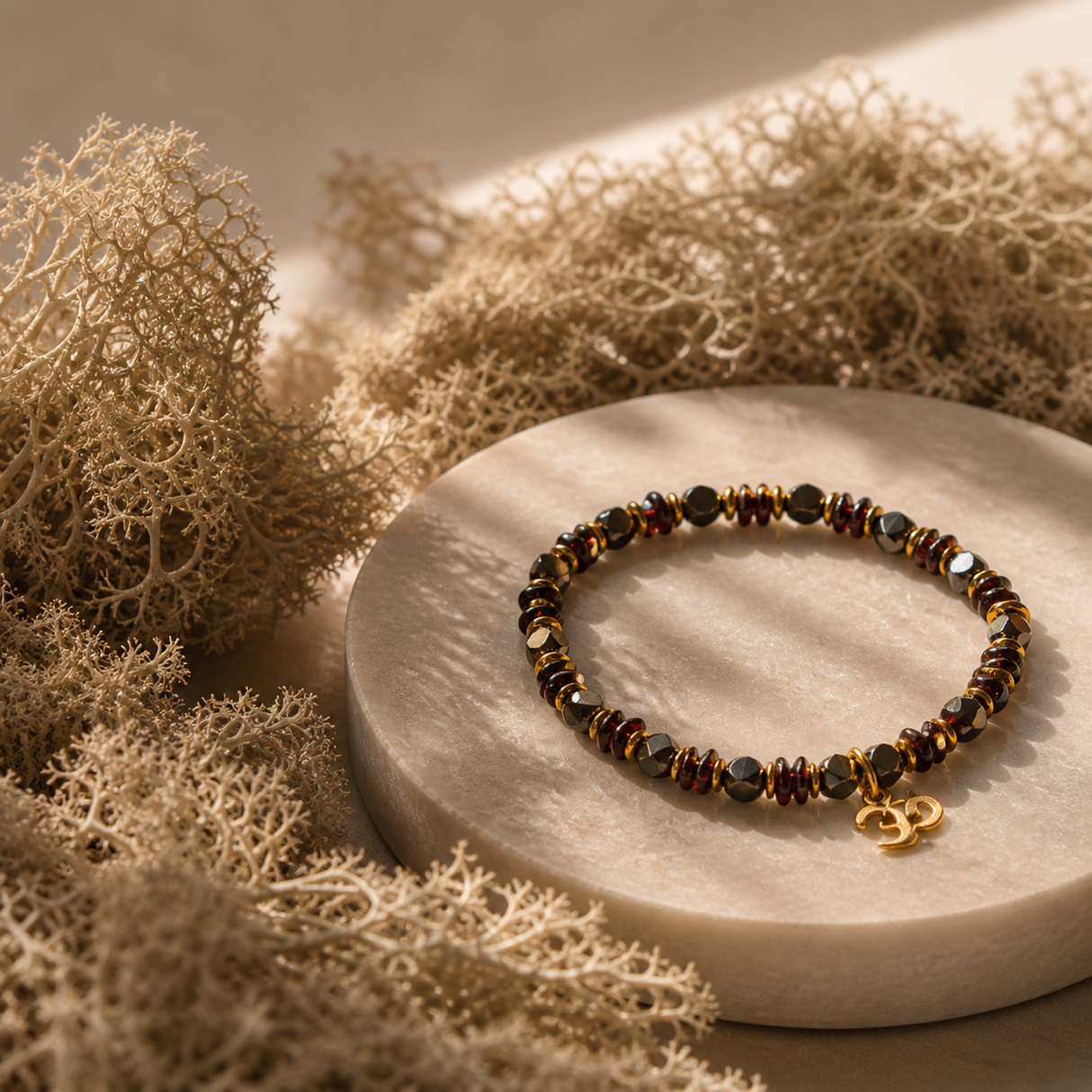 Faceted Garnet/Hematite Bracelet