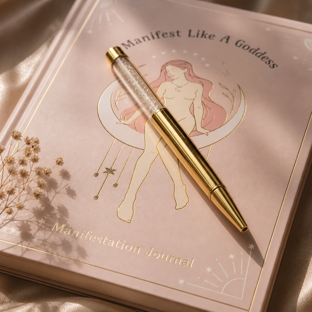 Goddess Energy Manifestation Journal and Rose Quartz Crystal Pen