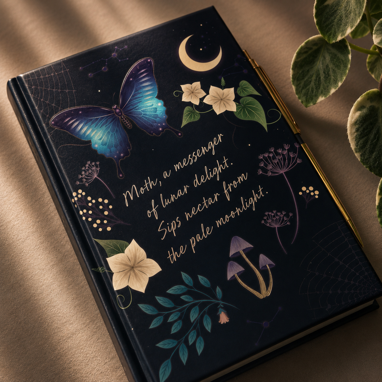 Midnight Moth Journal with Amethyst Pen