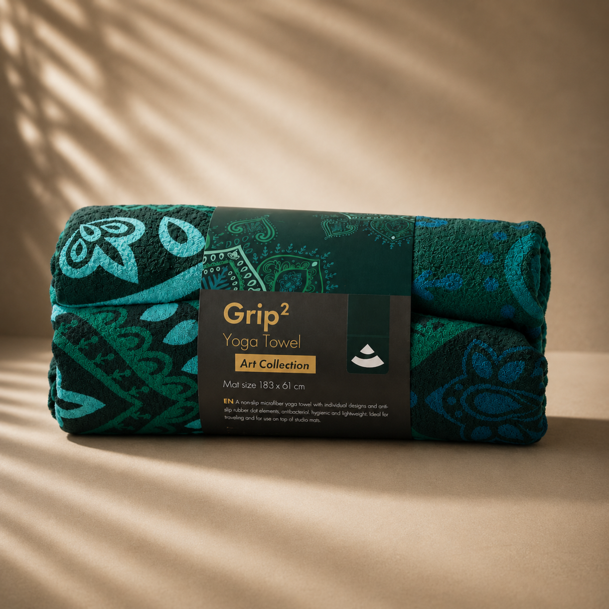 Grip Yoga Towel Mandalas, Jungle Green