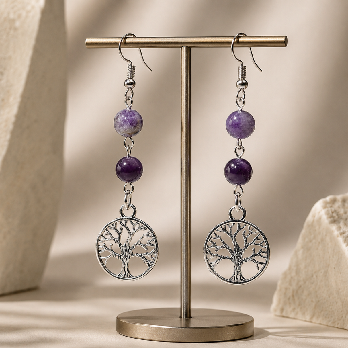 Amethyst & Fluorite Tree of Life Earrings