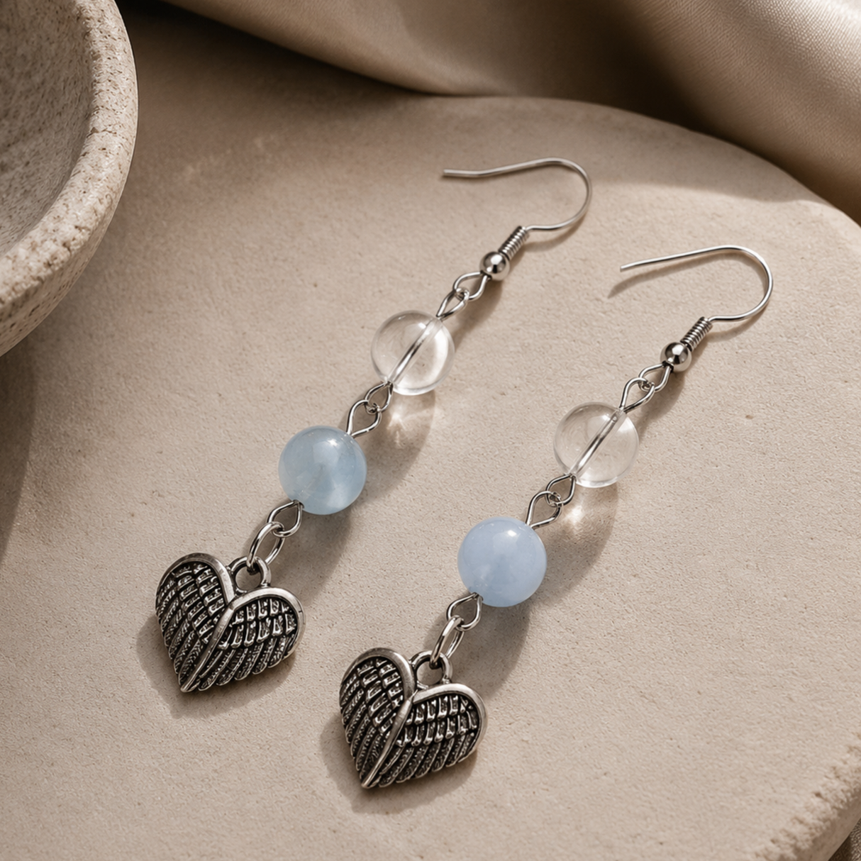 Heart Earrings with Angelite & Rock Crystal