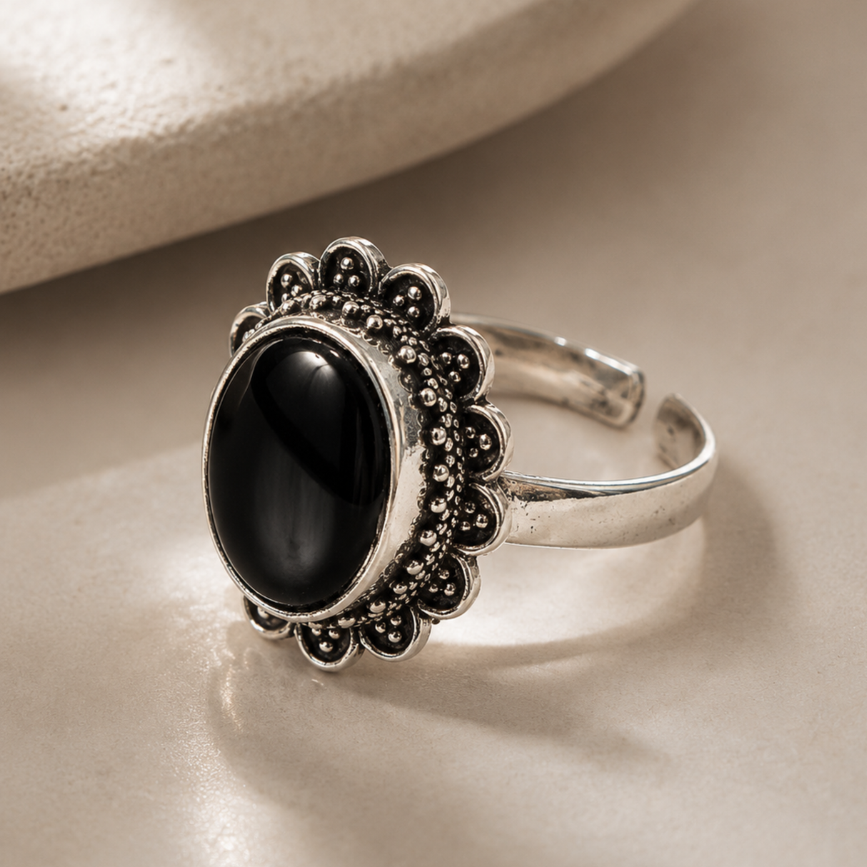 Adjustable Black Tourmaline Ring