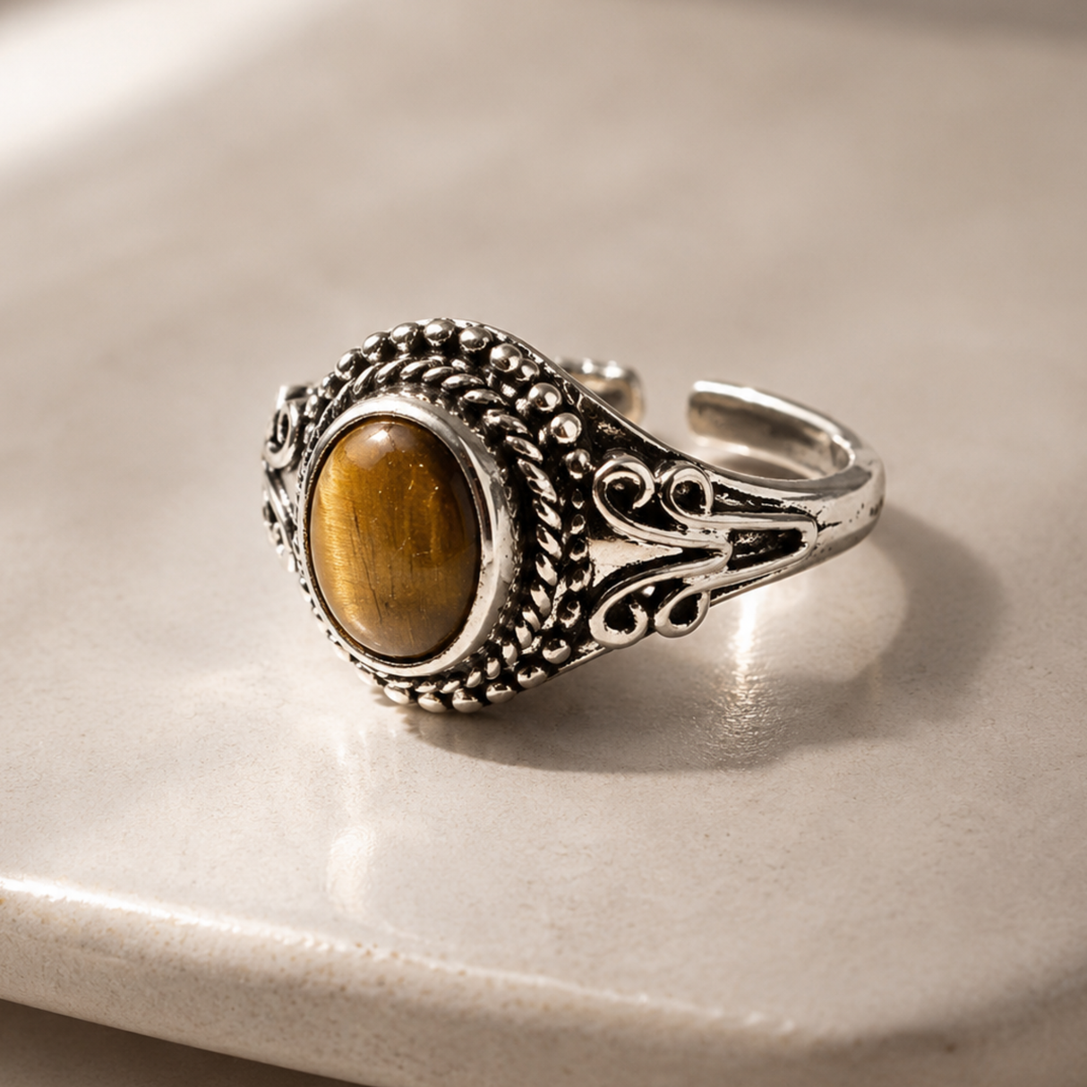 Adjustable Tiger Eye Ring