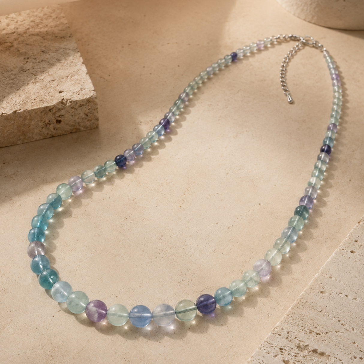 Multicolor Fluorite Drop Bead Necklace