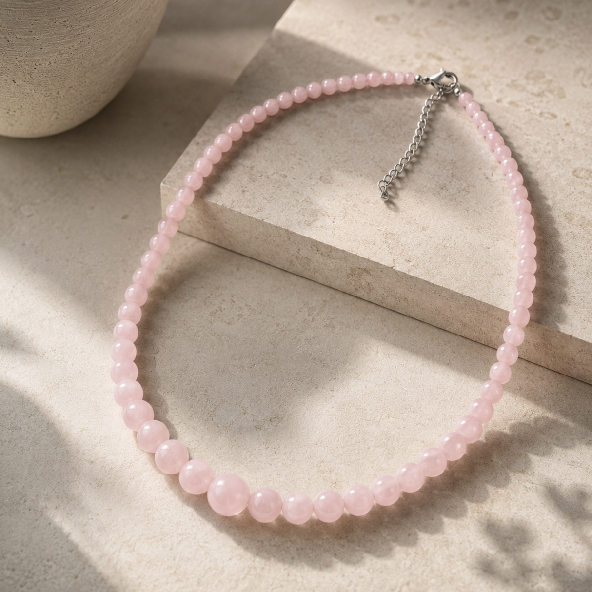 Rose Quartz Drop Bead Necklace