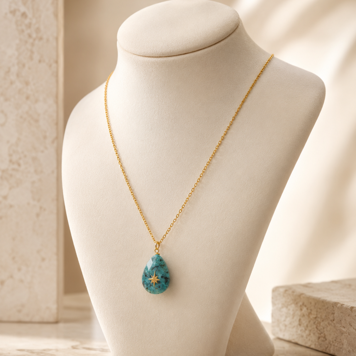 African Turquoise & Star Crystal Necklace