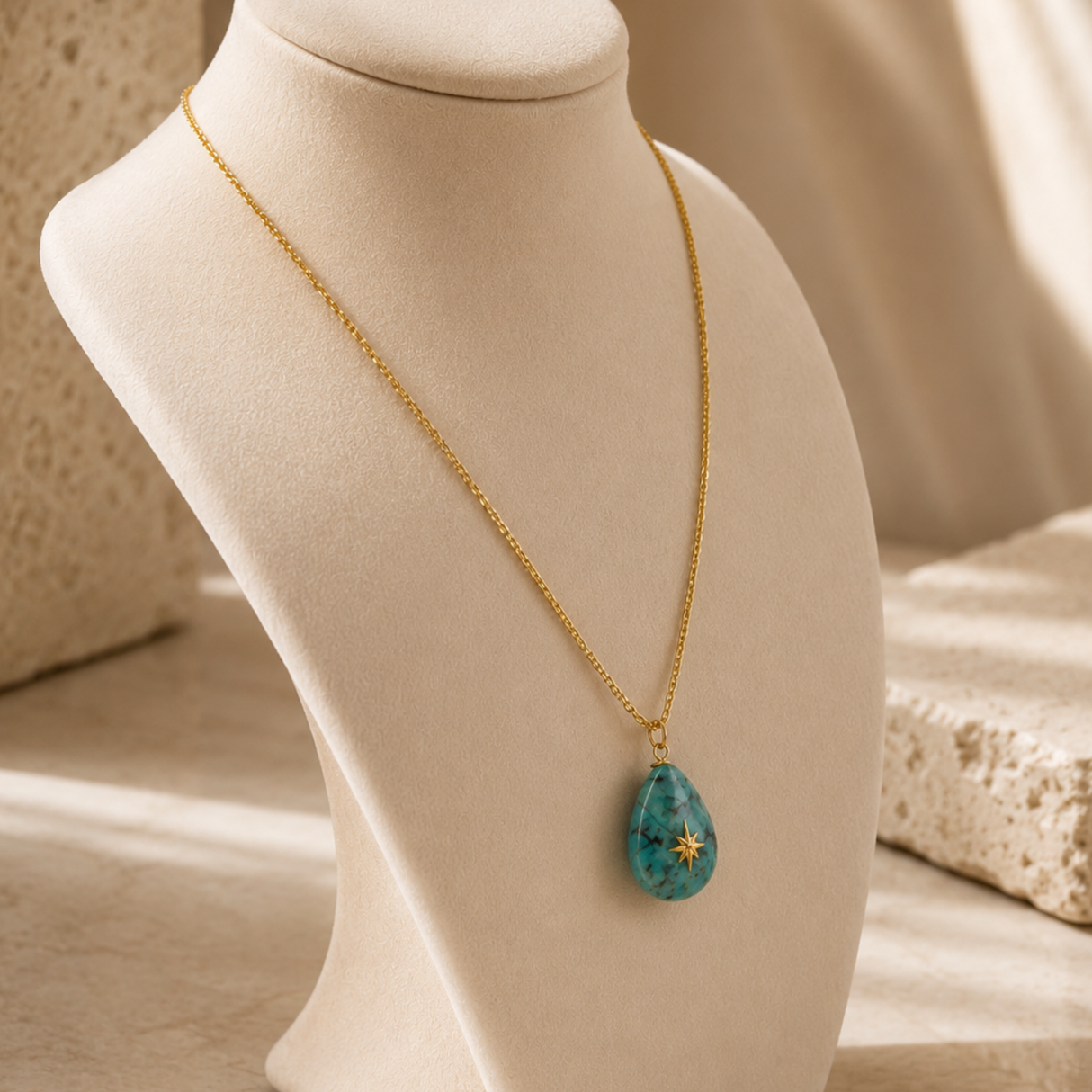 African Turquoise & Star Crystal Necklace