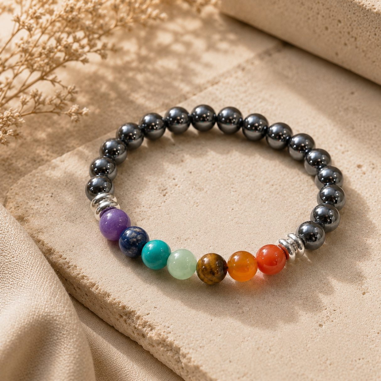 7 Chakra Bracelet with Hematite