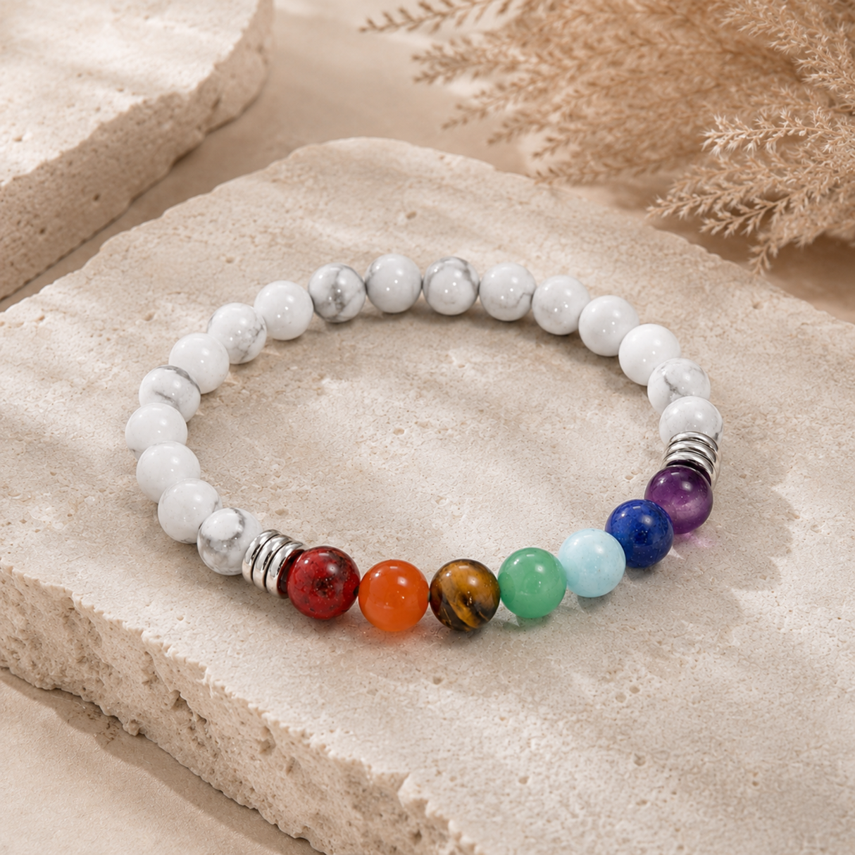 7 Chakra Bracelet with Howlite