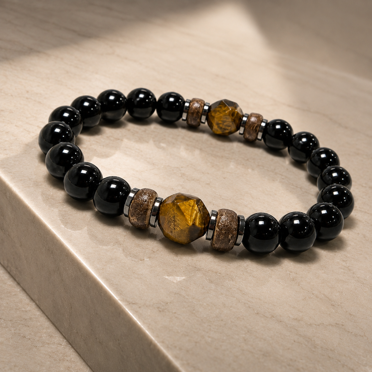 Black Onyx and Tiger Eye Strength Bracelet