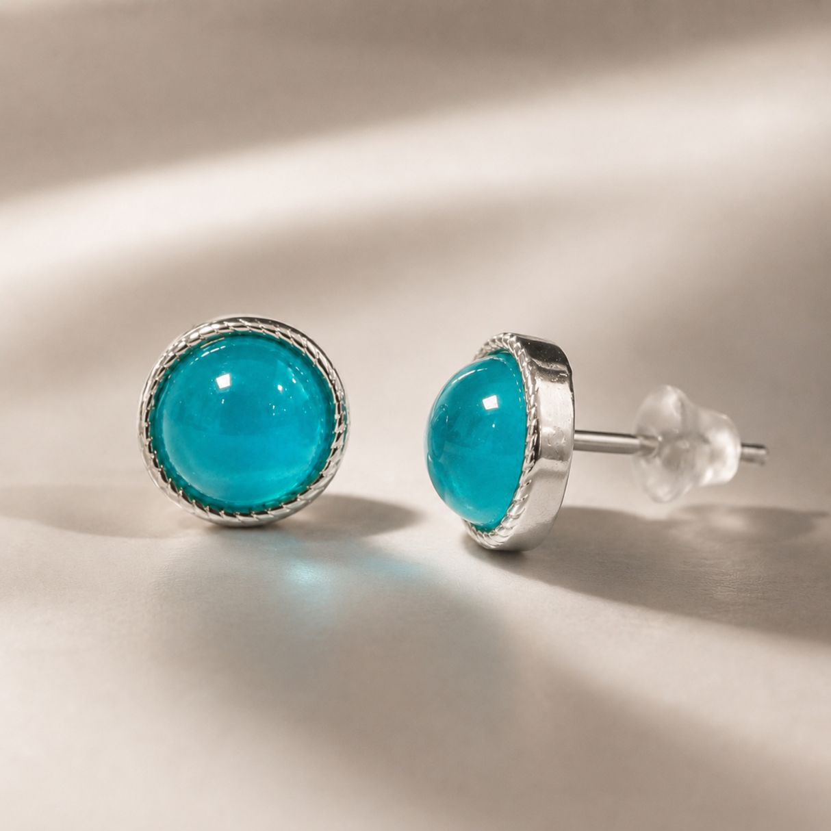 Round Amazonite Stud Earrings