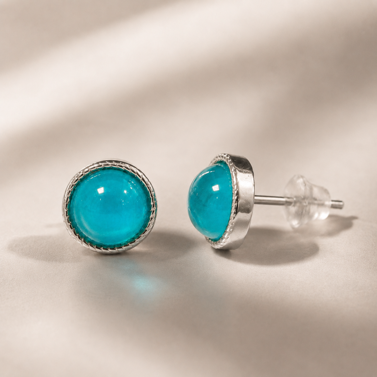 Round Amazonite Stud Earrings