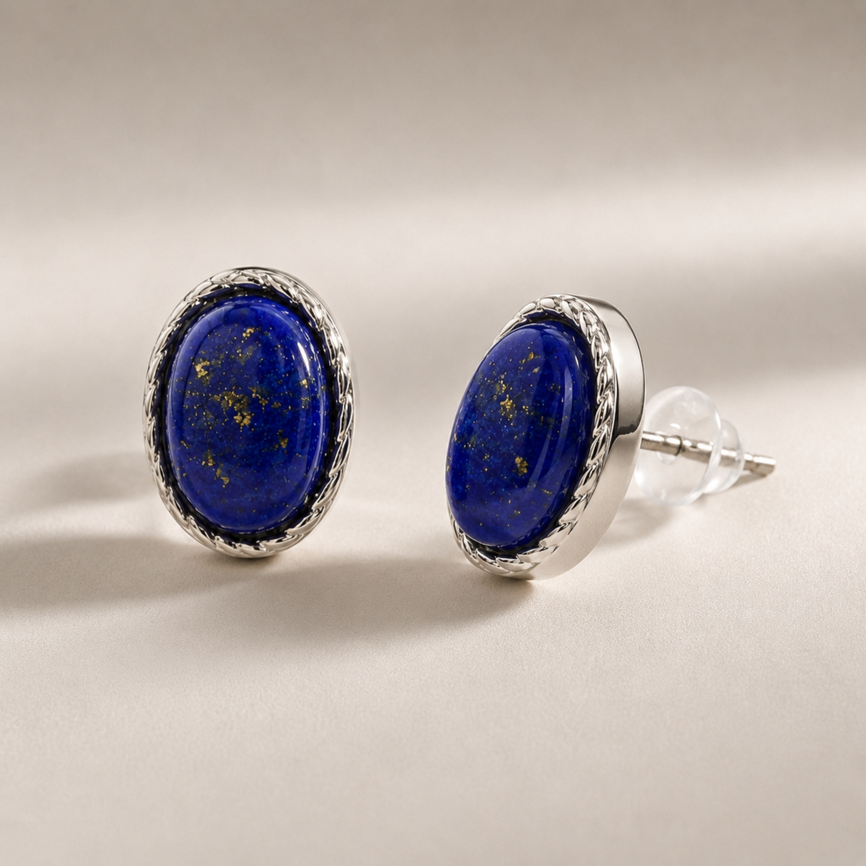 Oval Lapis Lazuli Stud Earrings