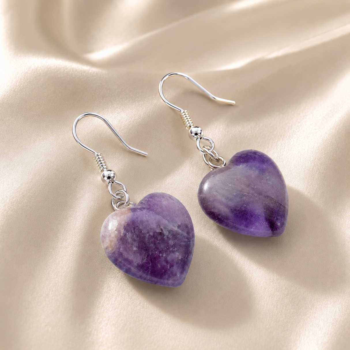 Natural Amethyst Heart Earrings