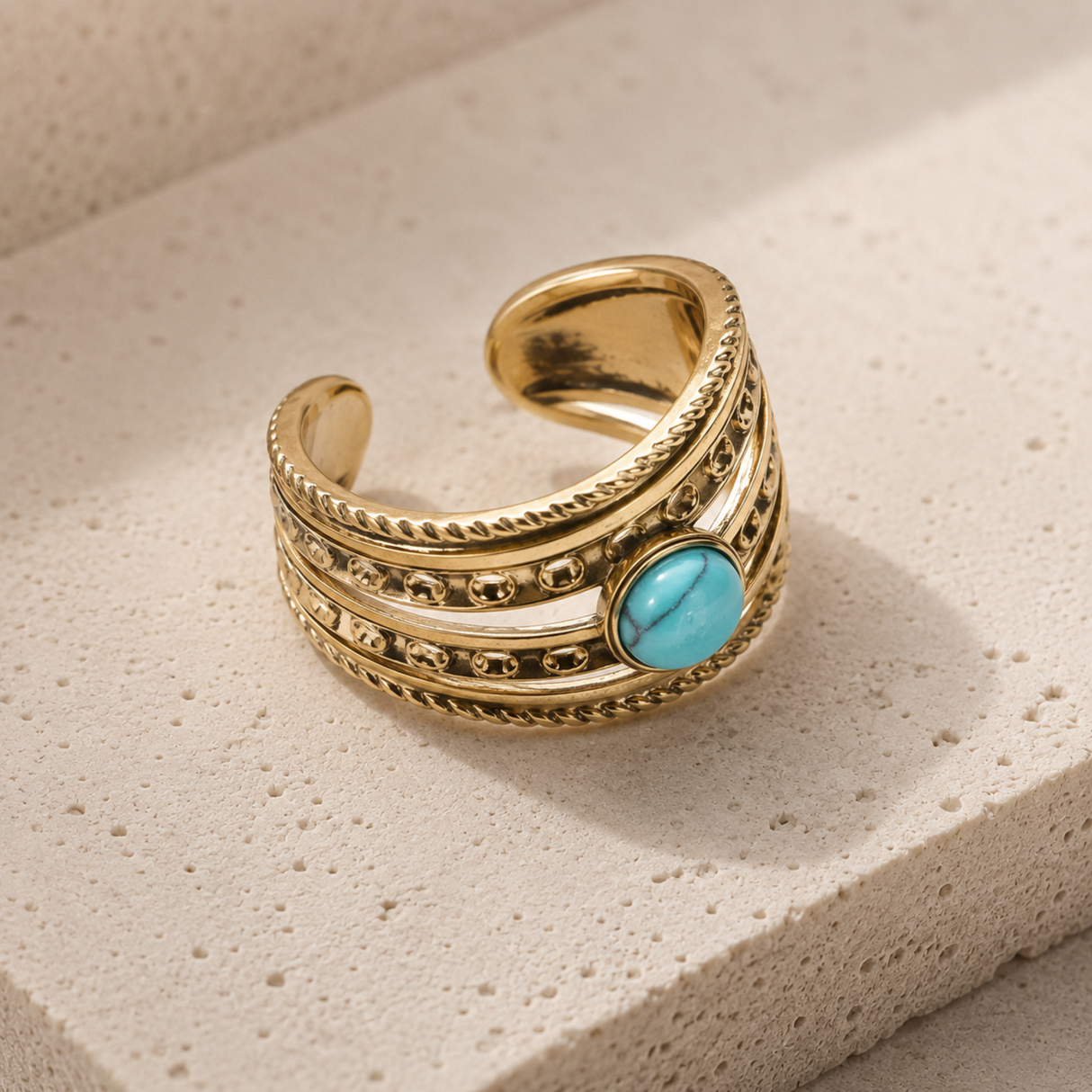 Adjustable Gold Turquenite Ring