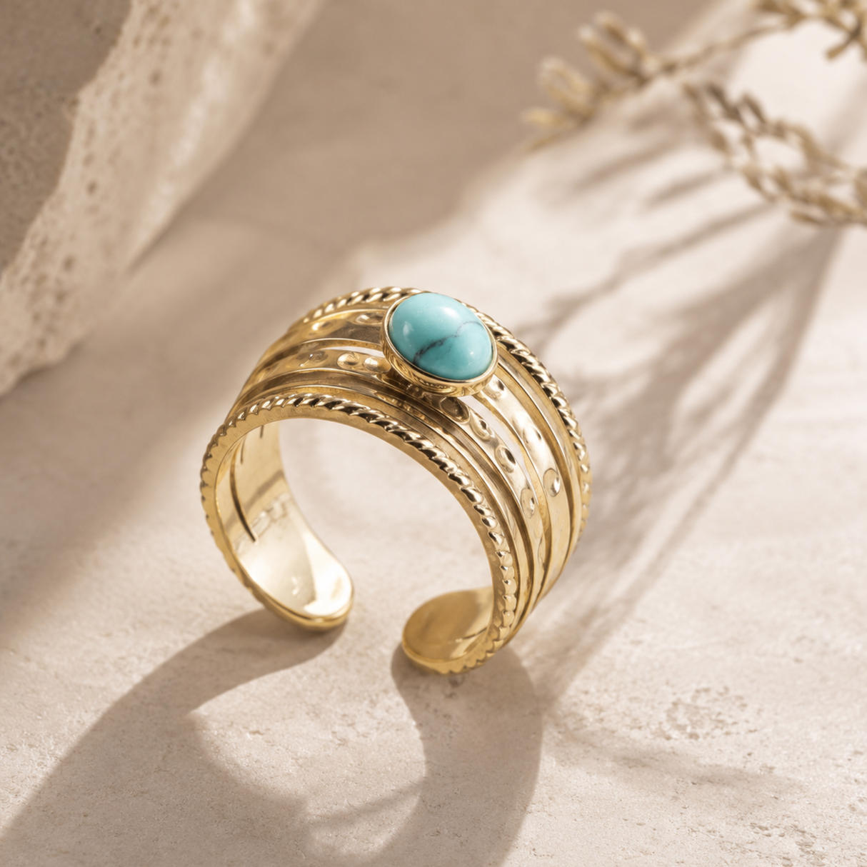 Adjustable Gold Turquenite Ring