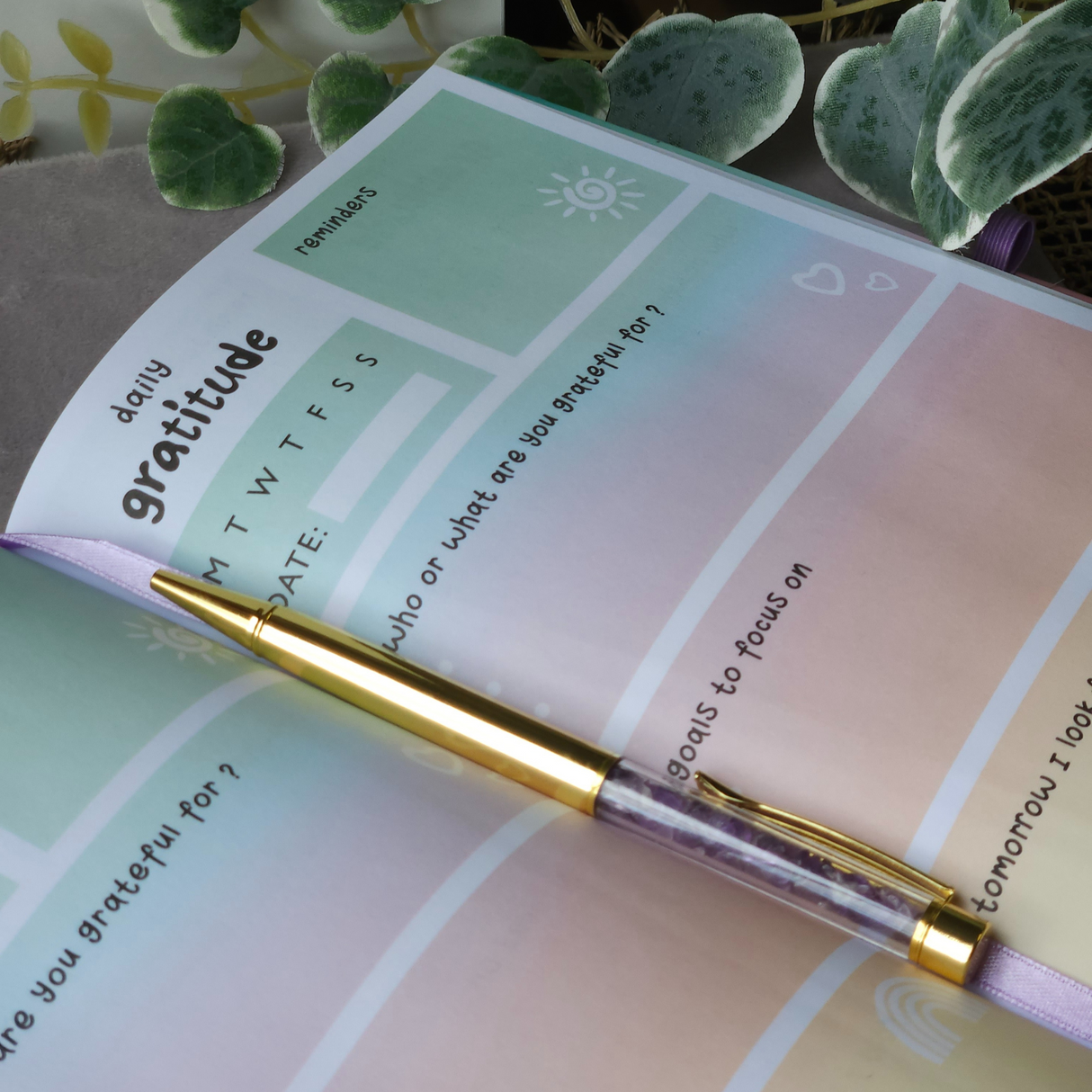Multicoloured Gratitude Journal with Amethyst Pen