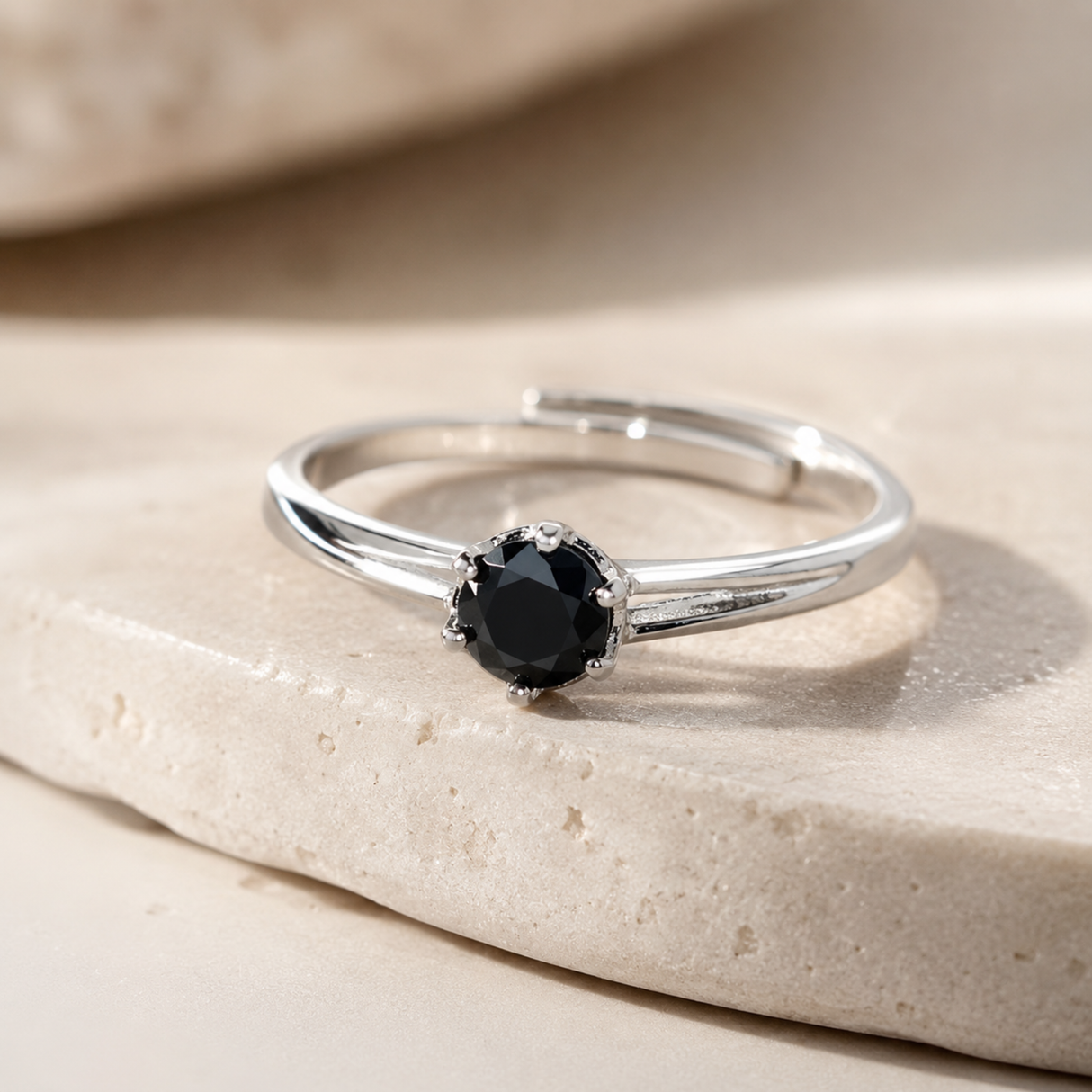 Black Spinel Adjustable Solitaire Ring