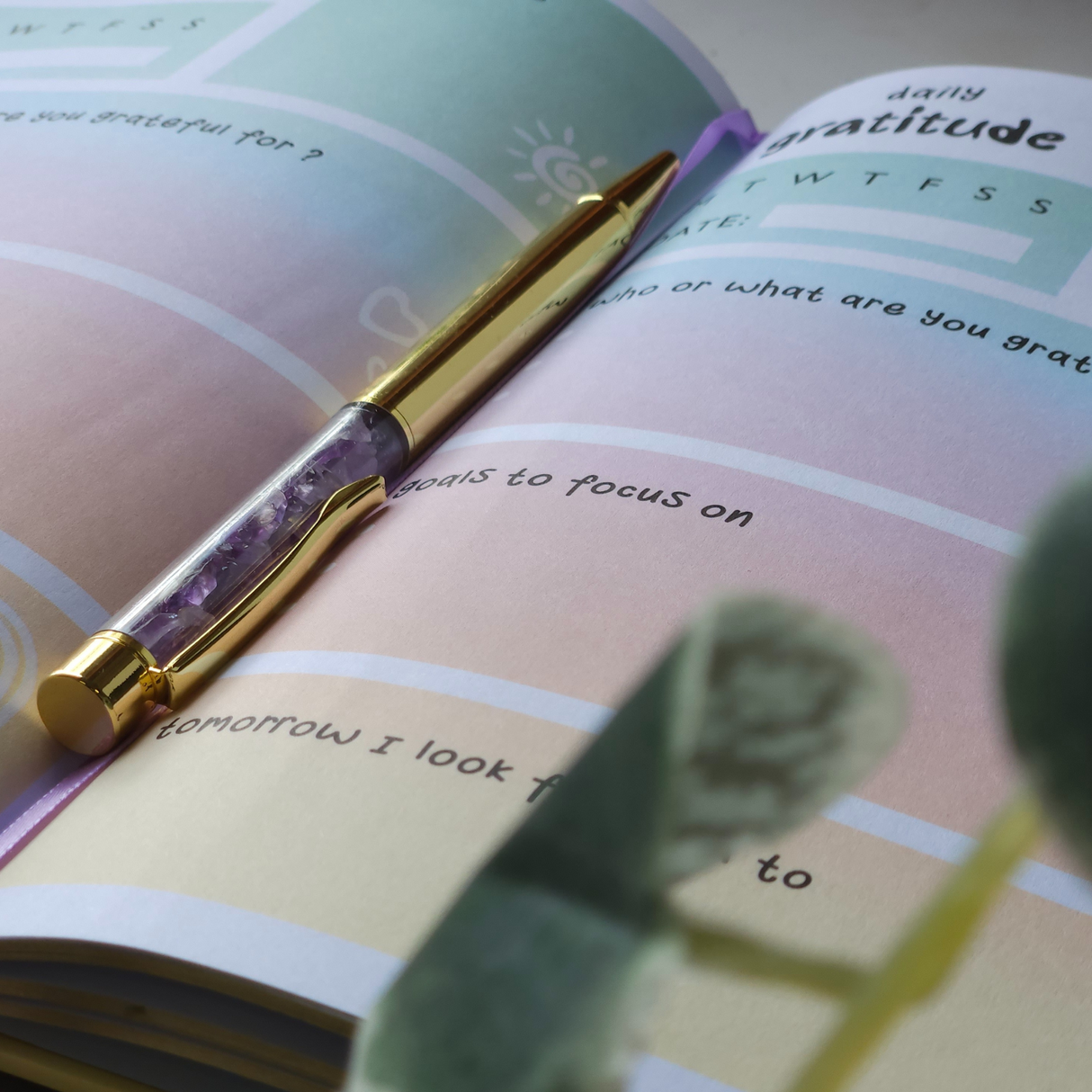 Multicoloured Gratitude Journal with Amethyst Pen