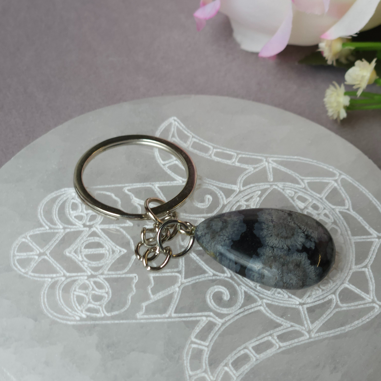 Snow Obsydian Drop Keyring