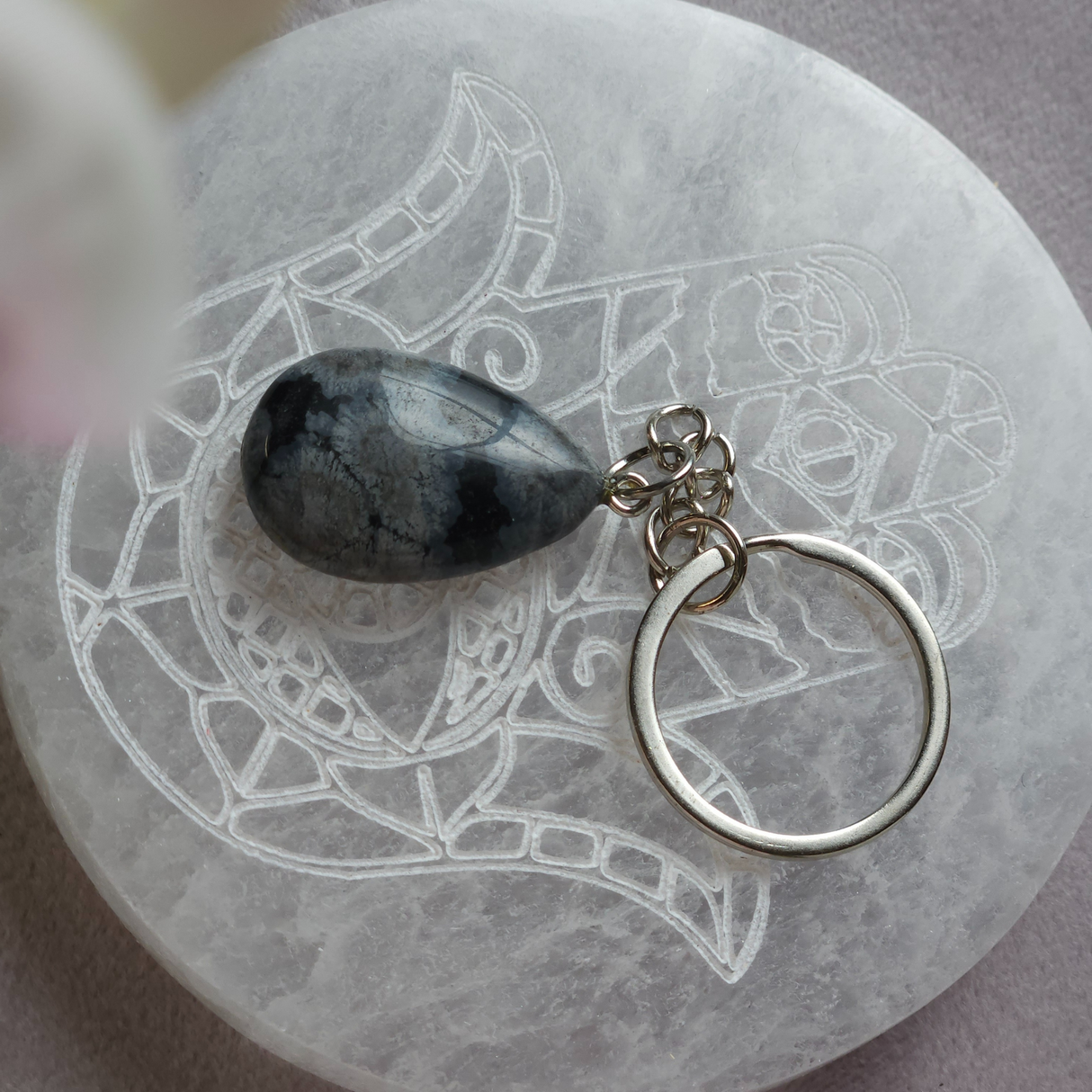 Snow Obsydian Drop Keyring