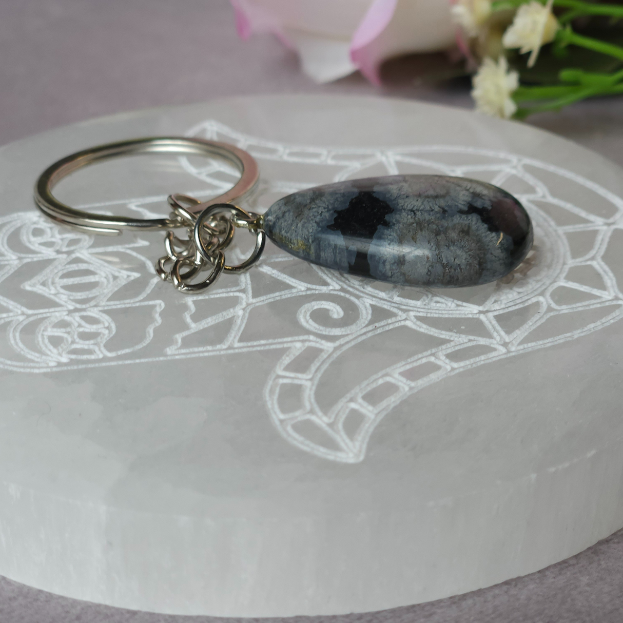 Snow Obsydian Drop Keyring