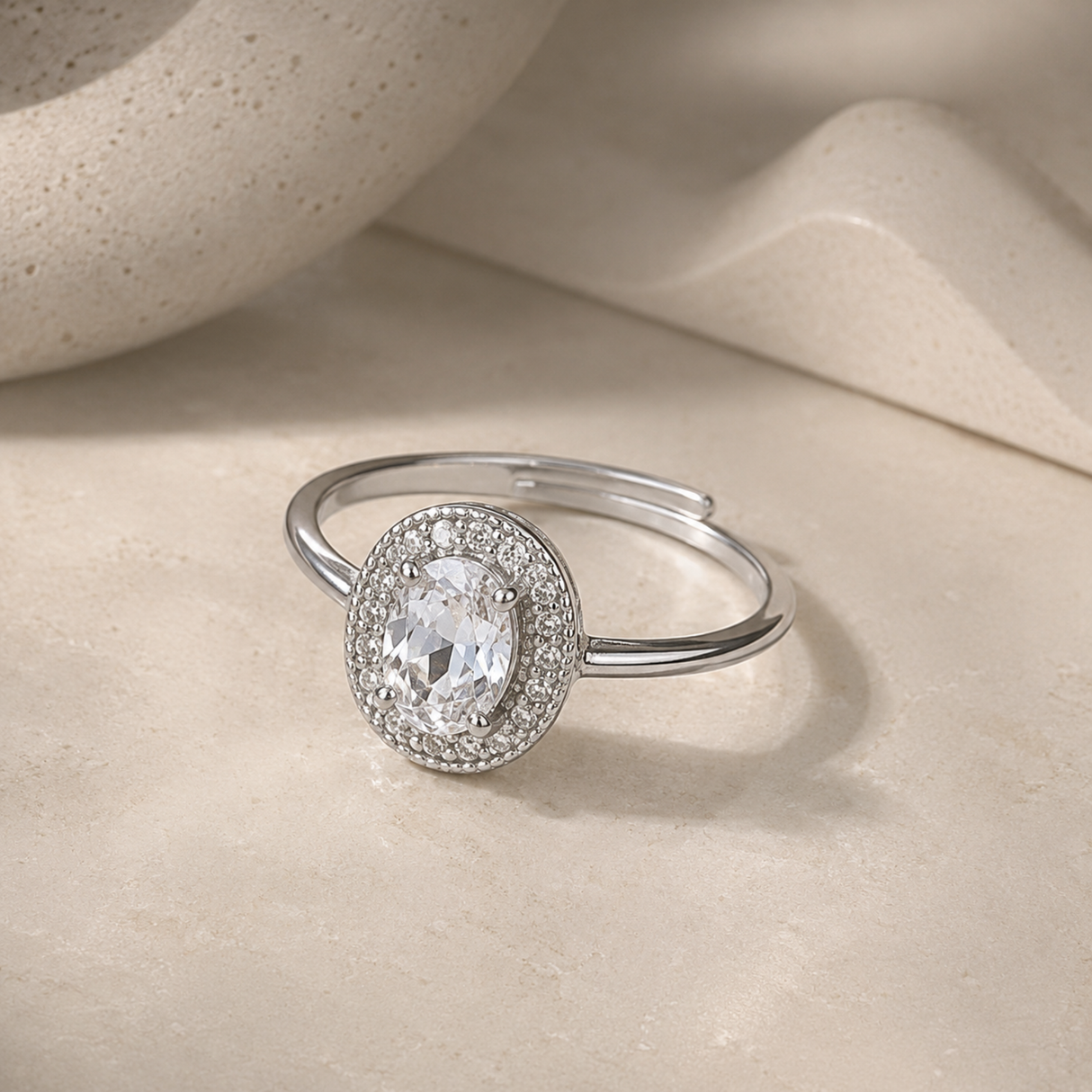 Faceted Rock Crystal Adjustable Ring