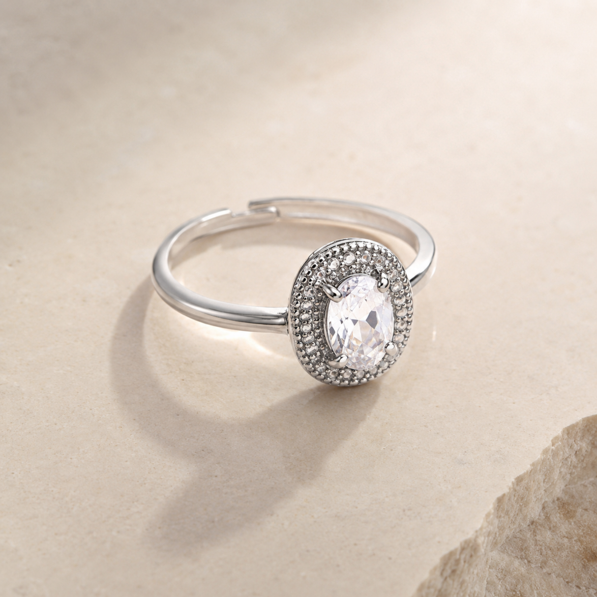 Faceted Rock Crystal Adjustable Ring
