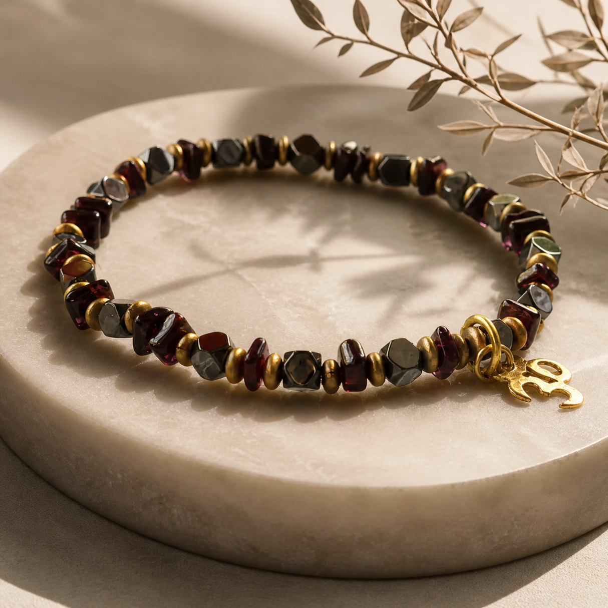 Faceted Garnet/Hematite Bracelet