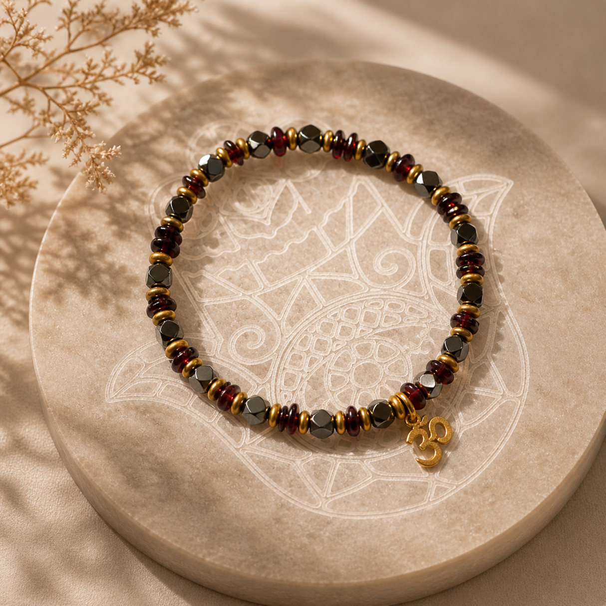 Faceted Garnet/Hematite Bracelet