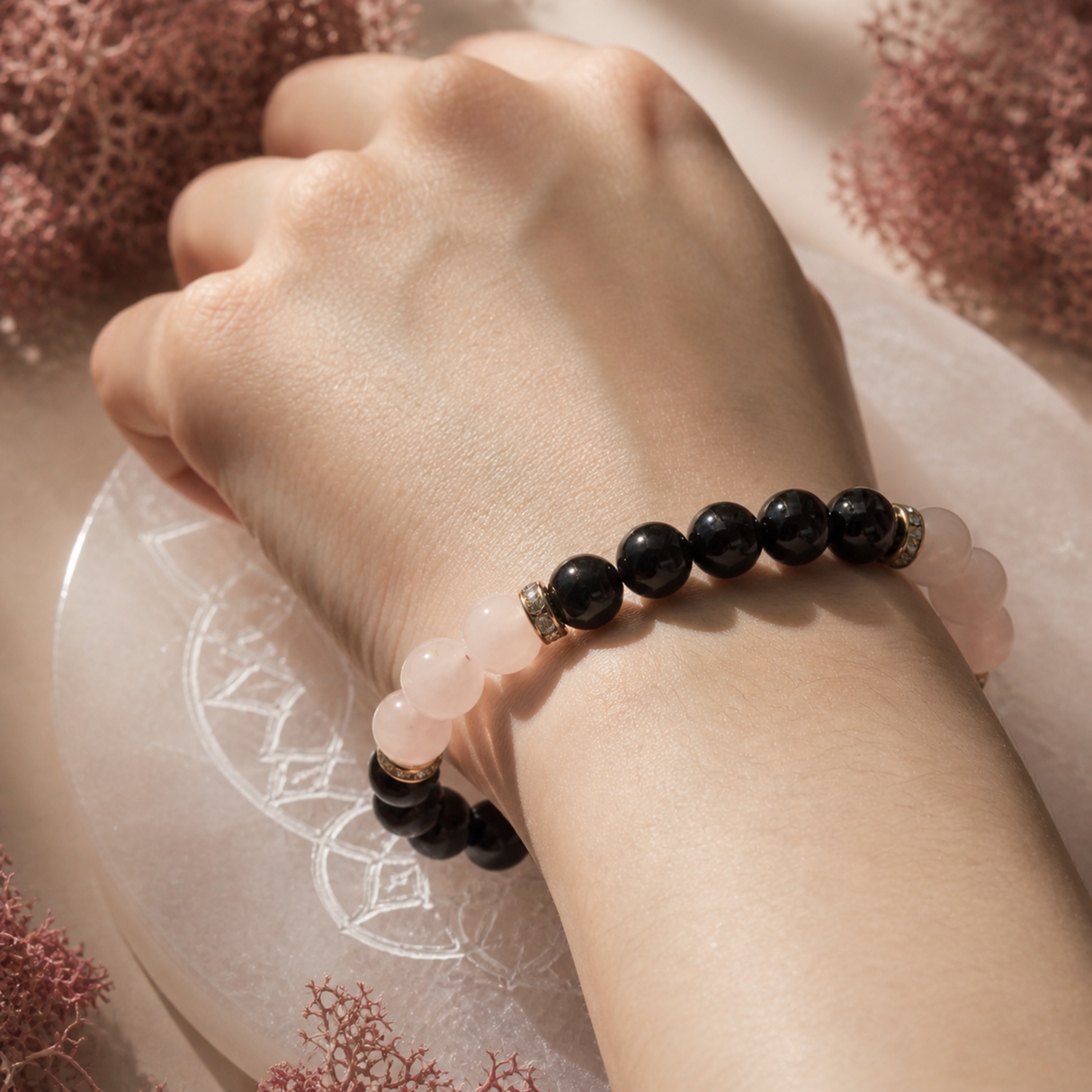 Garnet and Rose Quartz Bracelet