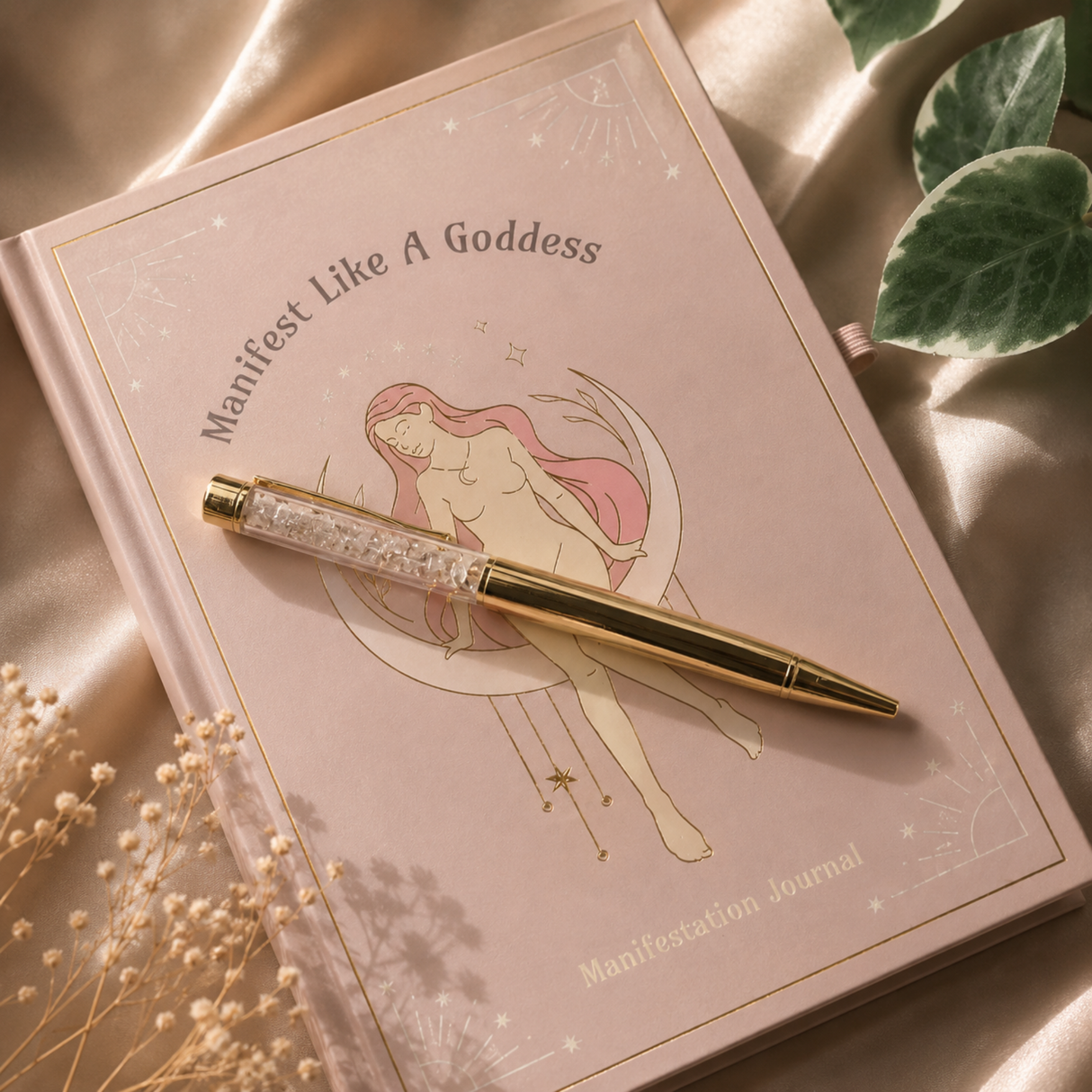 Goddess Energy Manifestation Journal and Rose Quartz Crystal Pen