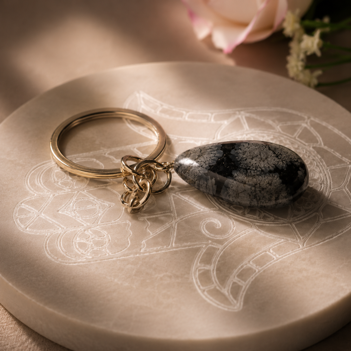 Snow Obsidian Drop Keyring