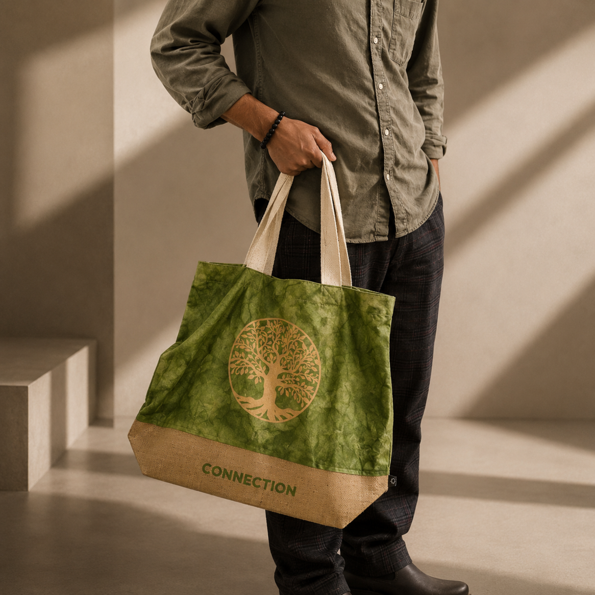 All Natural Bag - Green Stonewash - Tree of Life - Connection