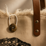 Natural Tote Bag Leather Handle - Flower of Life
