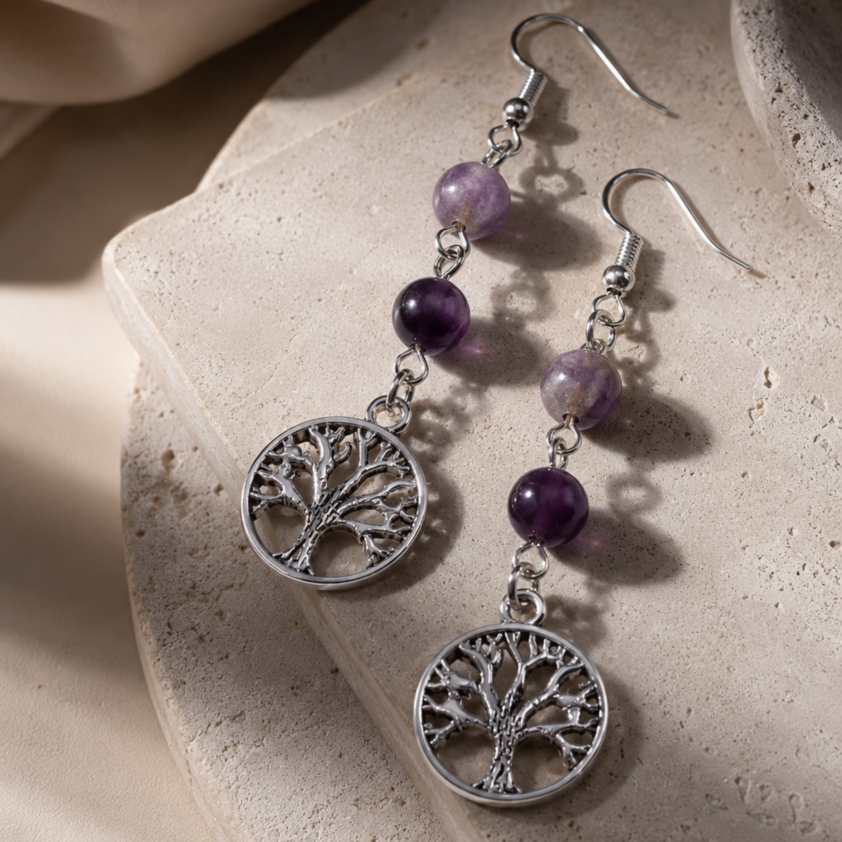 Amethyst & Fluorite Tree of Life Earrings