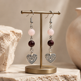 Heart Earrings with Garnet & Rose Quartz