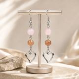 Heart Earrings with Rose Quartz & Strawberry Quartz