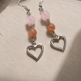 Heart Earrings with Rose Quartz & Strawberry Quartz