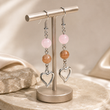 Heart Earrings with Rose Quartz & Strawberry Quartz