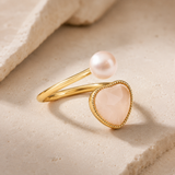 Adjustable Heart Ring with Pearl & Rose Quartz