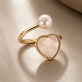 Adjustable Heart Ring with Pearl & Rose Quartz