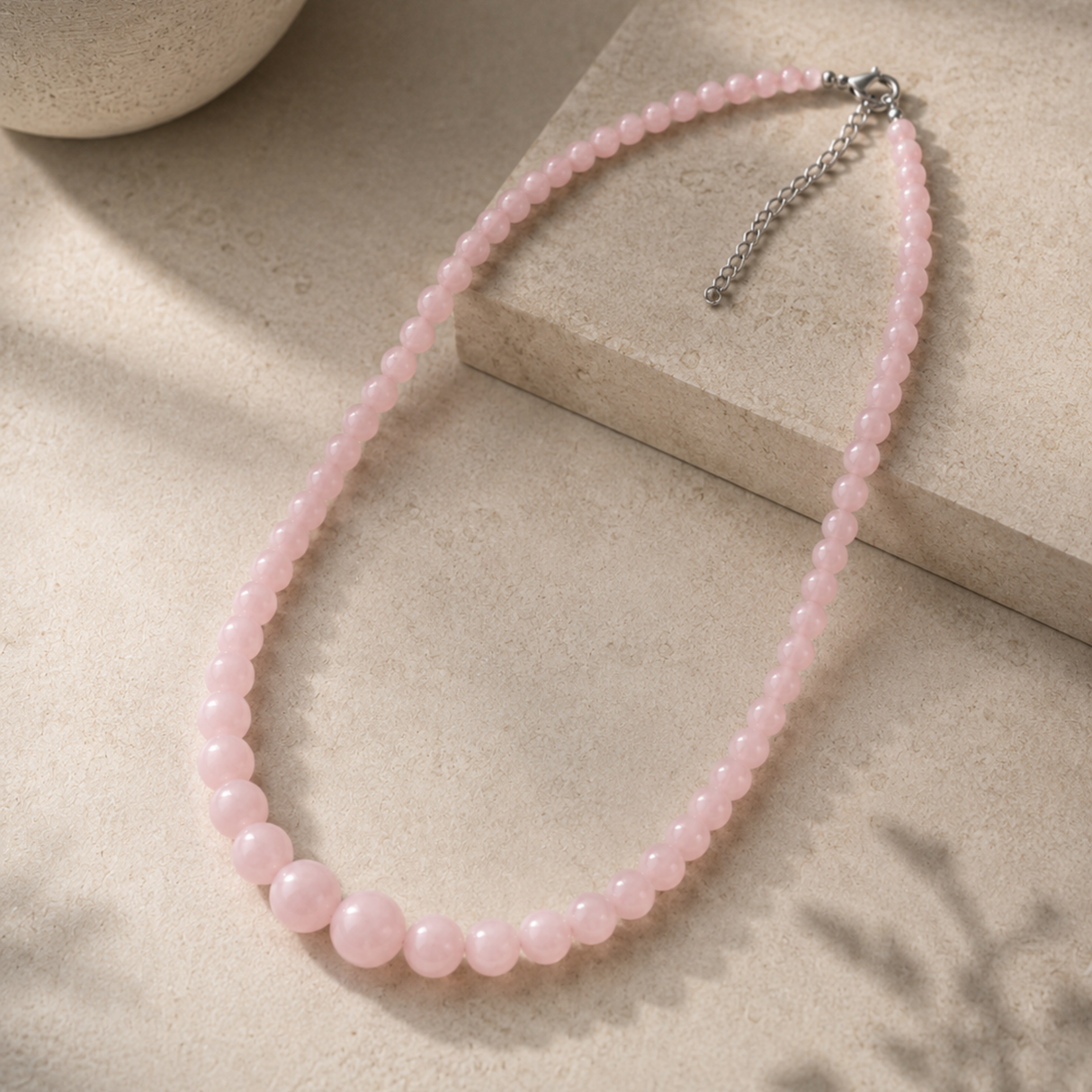 Rose Quartz Drop Bead Necklace