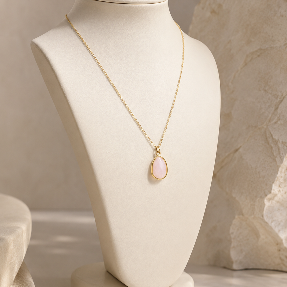 Rose Quartz Gold Aztec Necklace