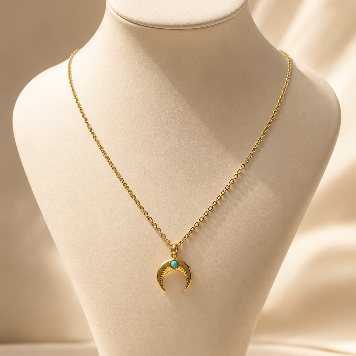 Gold Turquenite Moon Pendant Necklace