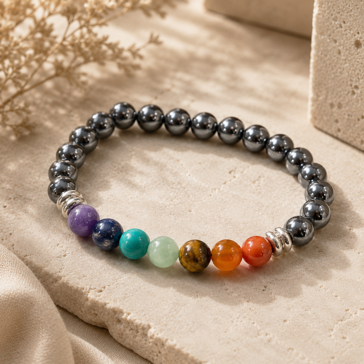 7 Chakra Bracelet with Hematite