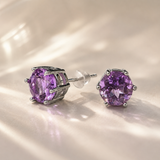 Faceted Amethyst Solitaire Stud Earrings