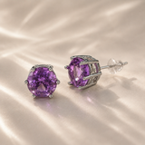 Faceted Amethyst Solitaire Stud Earrings