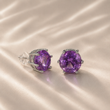 Faceted Amethyst Solitaire Stud Earrings